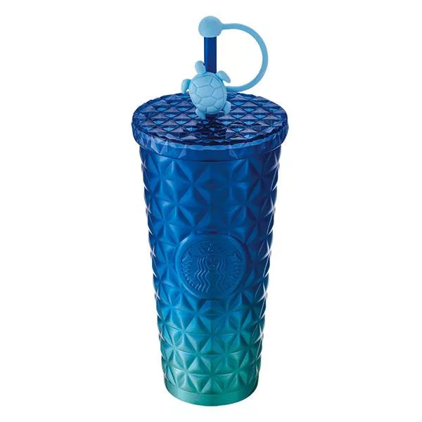 Starbucks Taiwan 2025 “Summer Seaside Series” - 20oz Blue Stainless Steel Tumbler with Sea Turtle Straw Cover (Ships End of April)