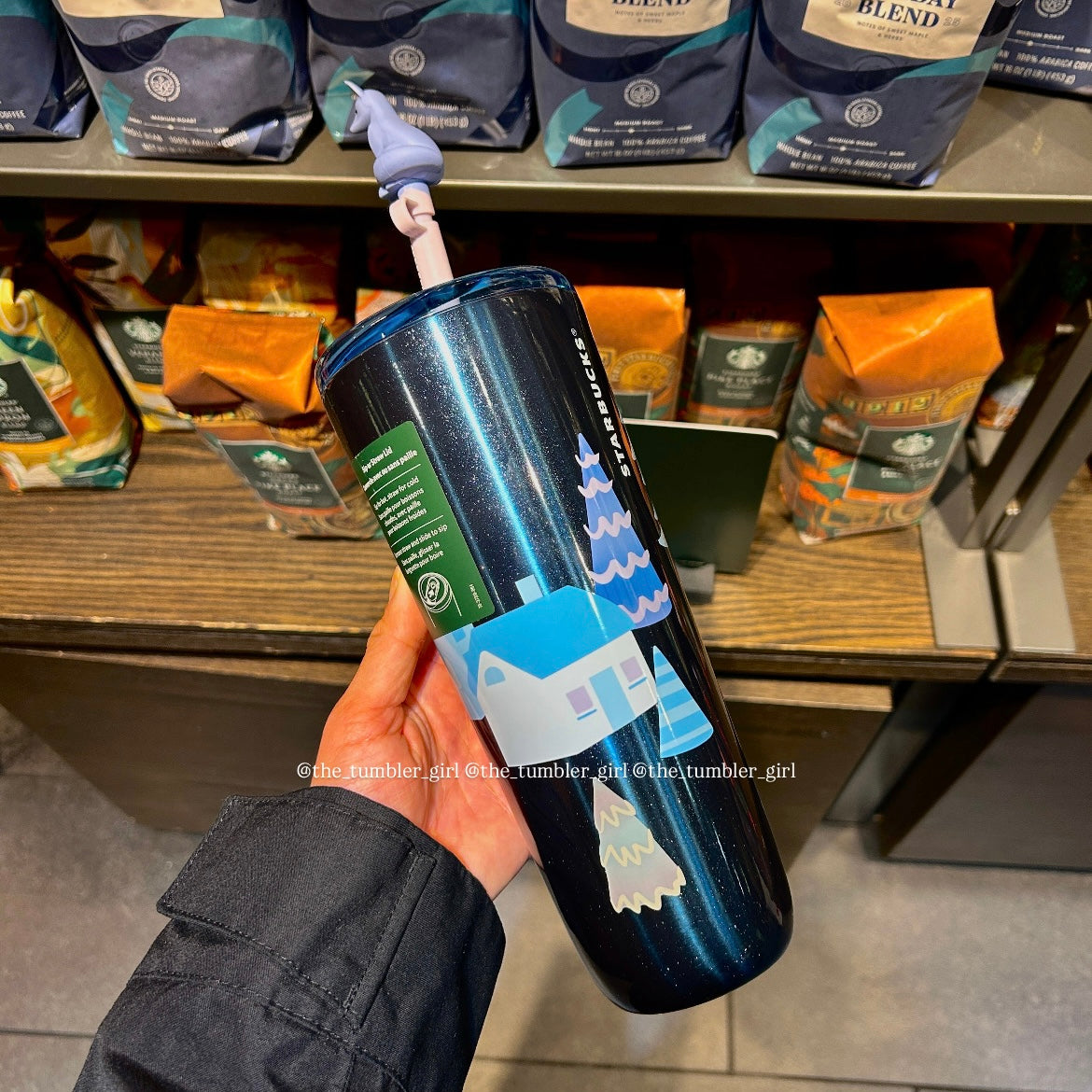 Starbucks Christmas Glittery Blue Fox Stainless Steel Cold Cup Tumbler 24oz (READY TO SHIP)