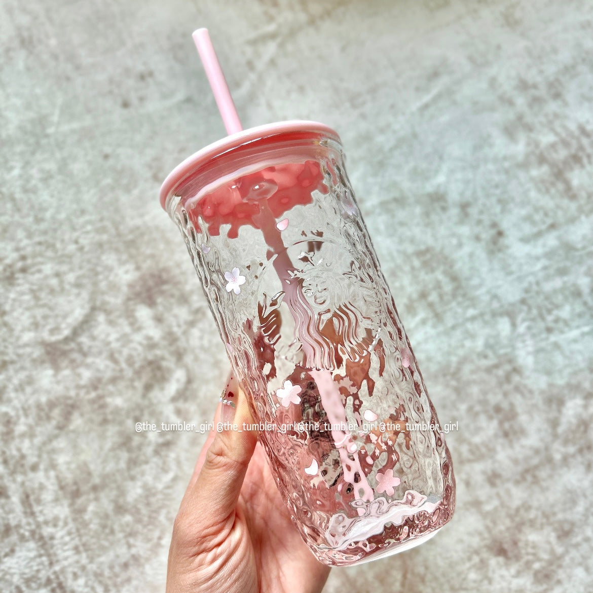 Starbucks Asia Exclusive Sakura Cherry Blossom Triangle Glass Cold Cup 16oz  (READY TO SHIP)