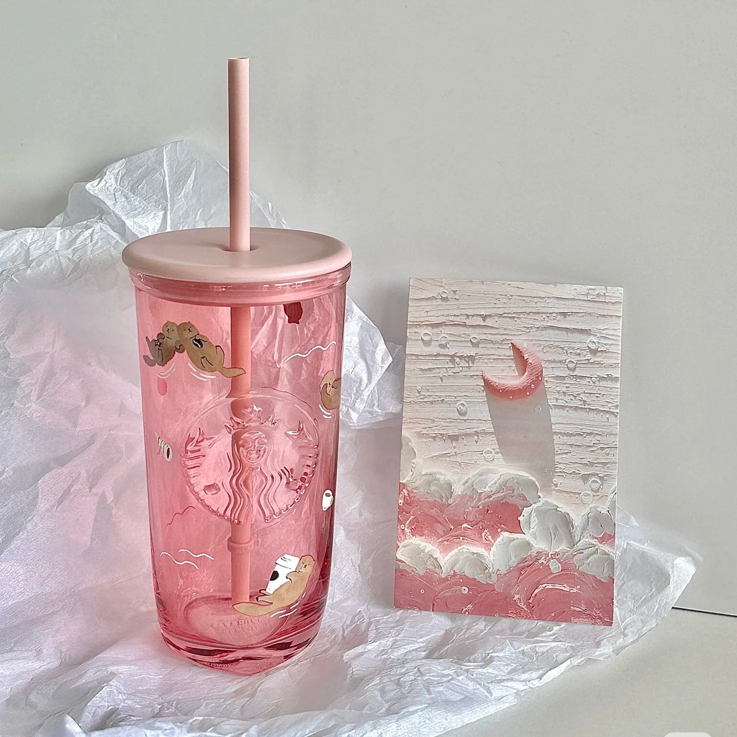 Starbucks Hong Kong Valentine’s Heart Bottom 16oz Otter Pink Gradient Glass Cup (READY TO SHIP)
