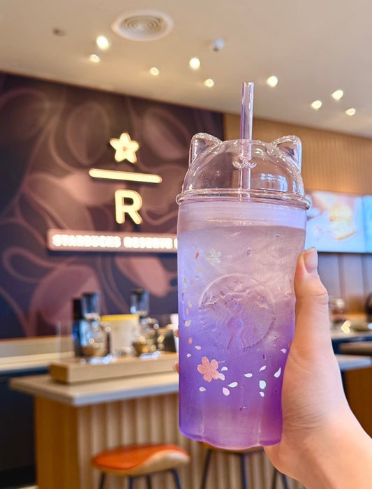 Starbucks korea Exclusive Sakura Cat Glass Cold Cup 16.9oz (ships in a week)