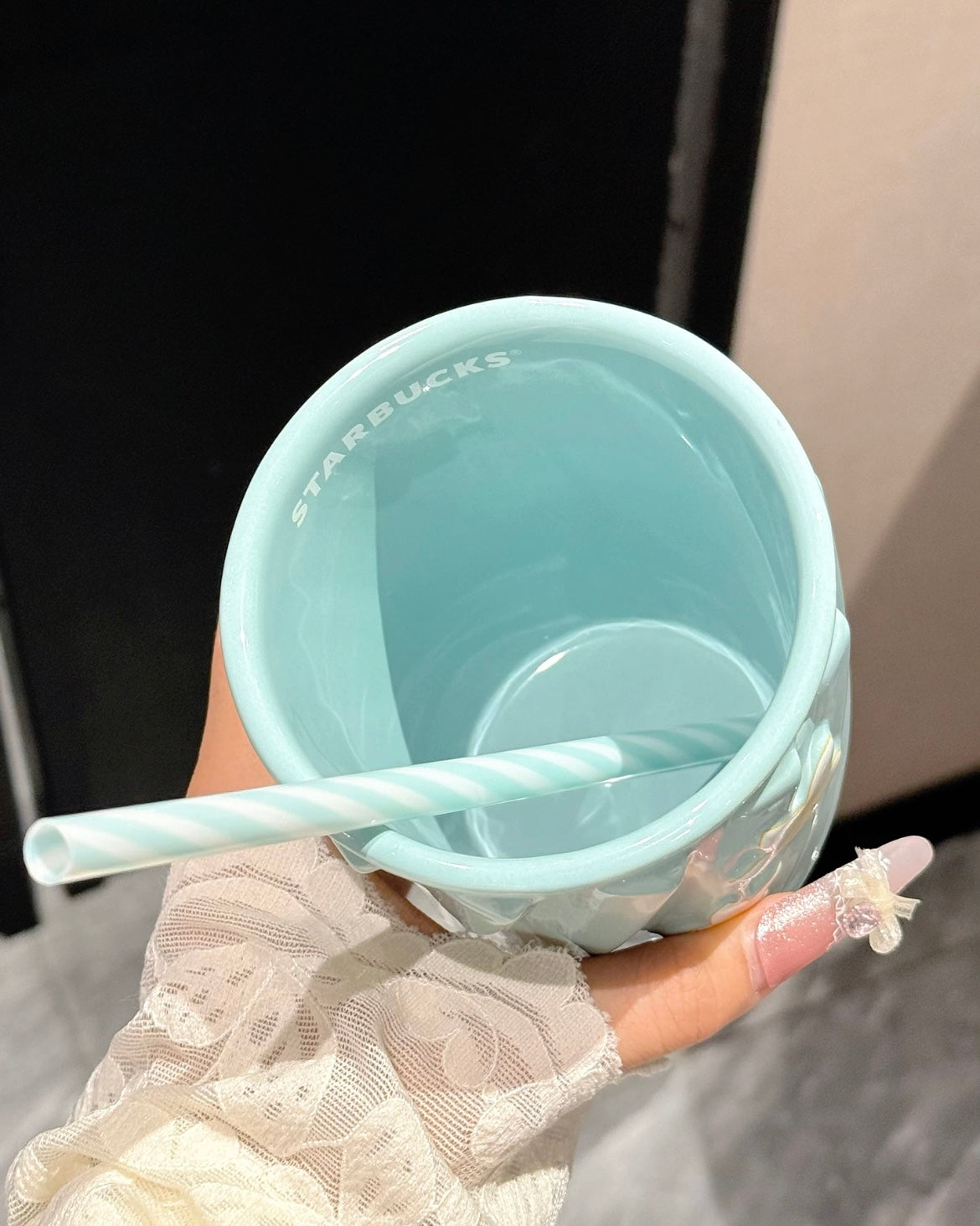 Starbucks China 2025 Happy Summer Mug 12oz Blue Ceramic Milk Bottle Cup with Straw (READY TO SHIP)