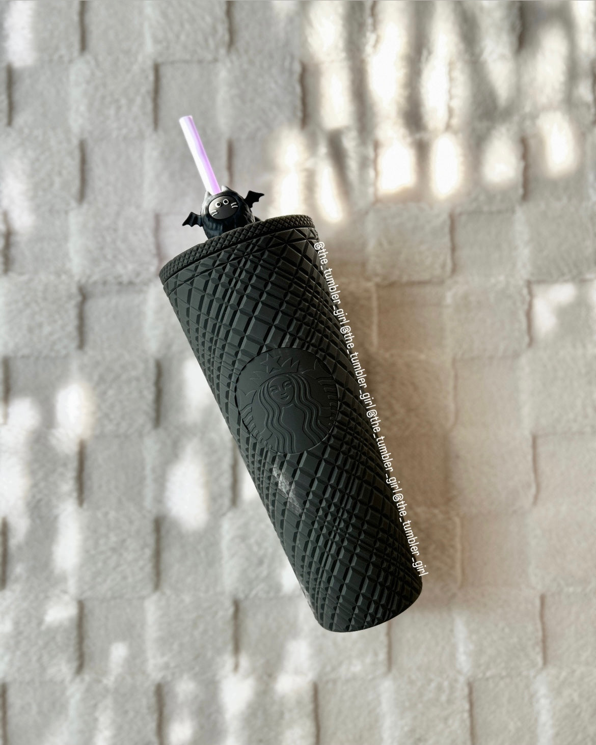 Starbucks Hong Kong Halloween Dark Grey Jeweled Tumbler with Bat Straw Topper