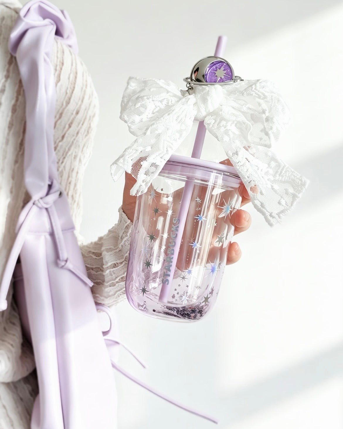 Starbucks China Violet Night Galaxy 13.5 oz Lace-Decorated Double-Walled Glass Cold Cup