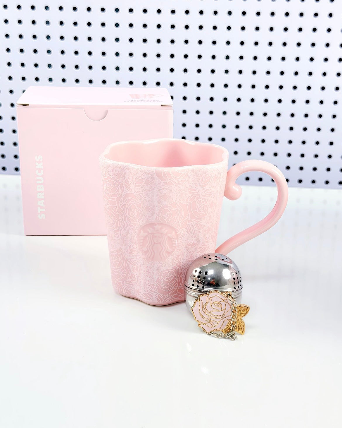 Starbucks China Rose Garden 12oz Pink Mug with Tea Infuser