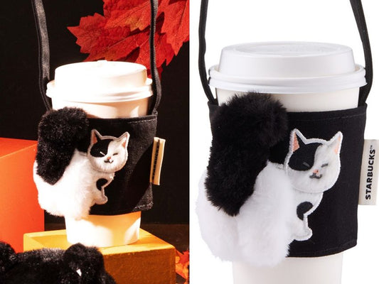 Starbucks Taiwan Black & White Cat Reusable Cup Sleeve Holder | Drink Carrier (ships late March)