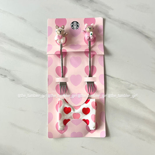 Starbucks Taiwan Valentine’s release dessert fork set with pouch