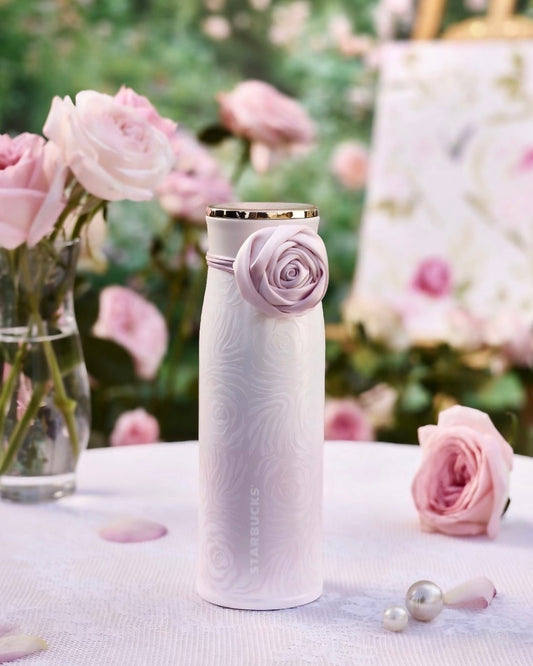 Starbucks China Rose Garden Series 14oz Stainless Steel Cup with Rose Top & Accessories