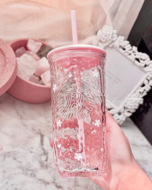 Starbucks Asia Exclusive Sakura Cherry Blossom Triangle Glass Cold Cup 16oz  (READY TO SHIP)