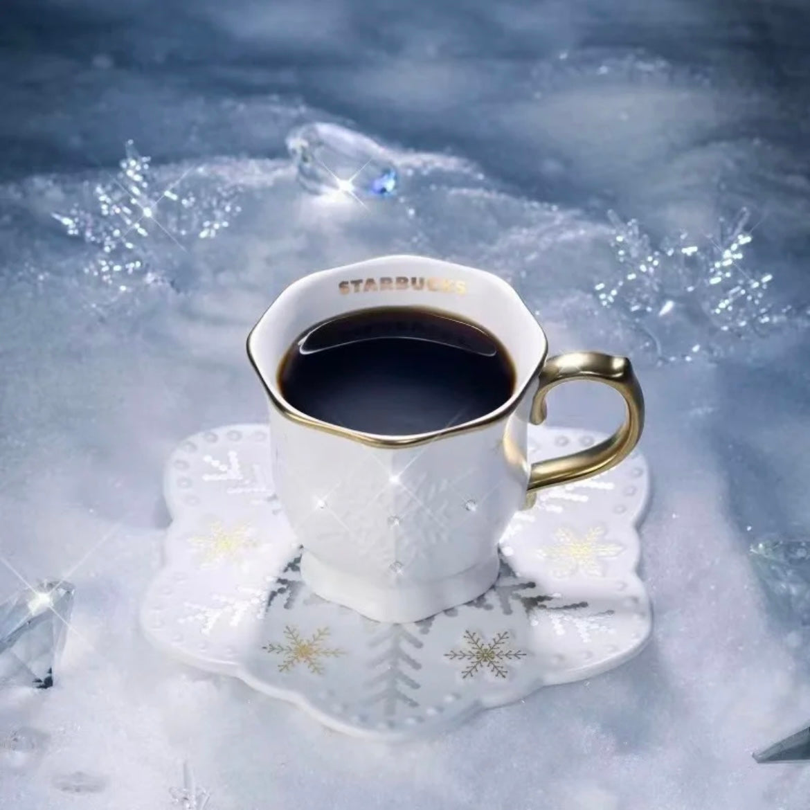 Starbucks China 2025 Snowy Wonderland Series 9oz Snowflake Ceramic Mug and Plate (Ships Mid-Dec.)