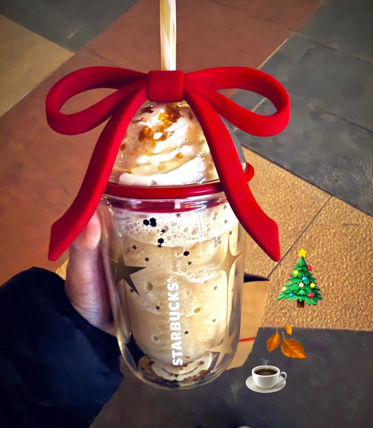 Starbucks China 2025 Holiday 14oz Red Bow Double Wall Glass Cold Cup (READY TO SHIP)