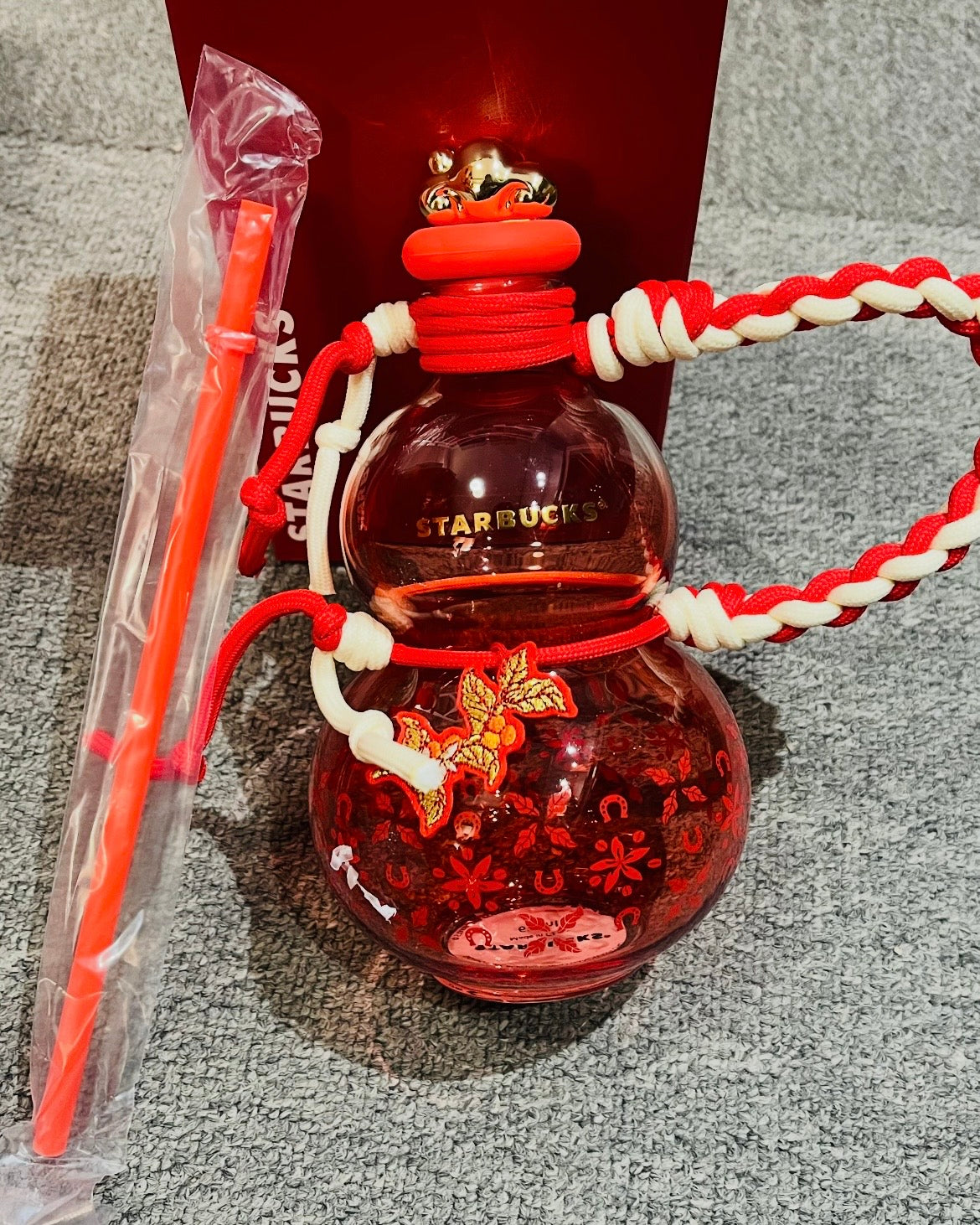 Starbucks 2026 China Year of the Horse Red Gourd-Shaped Glass Cold Cup 21oz (READY TO SHIP)