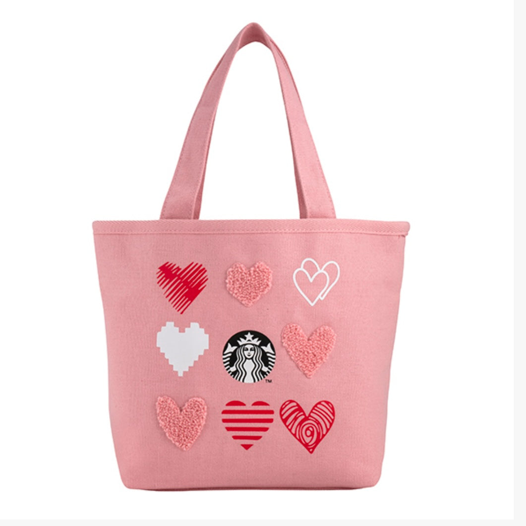 *PRE-ORDER* Starbucks Taiwan Valentine's Day Hearts Embroidered Pink Mini Tote Bag