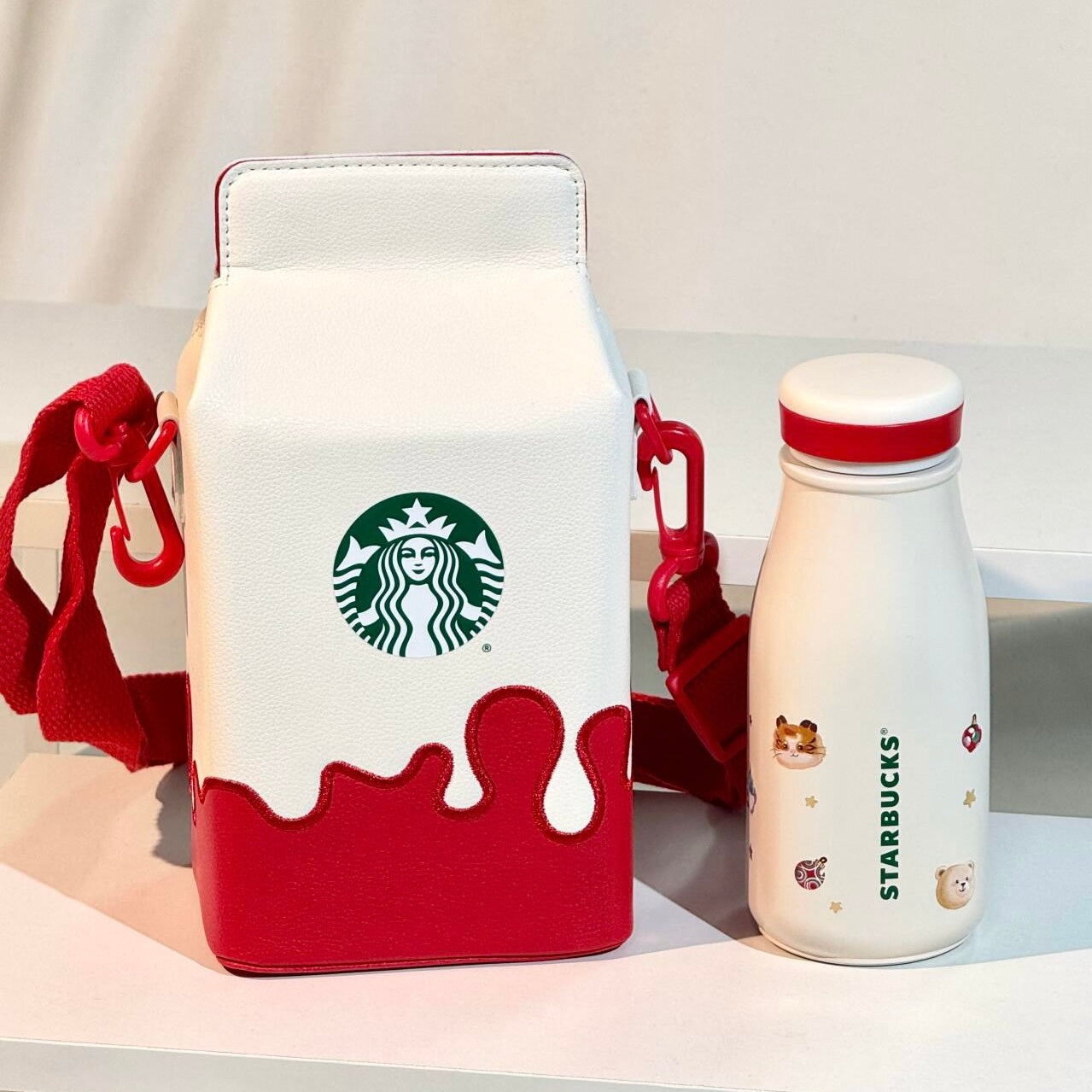 Starbucks 2024 China Christmas Cute Winter Animals 8oz SS Tumbler with Crossbody Cup Bag