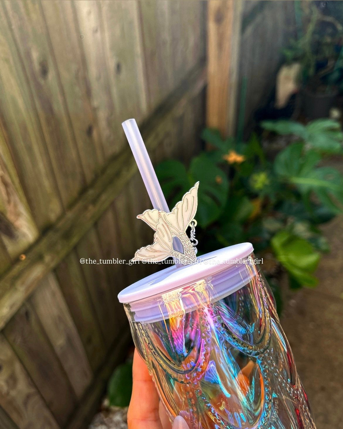 2025 China Exclusive 19oz Summer Fantasy Purple Scales Glass Cold Cup With Mermaid Topper (READY TO SHIP)