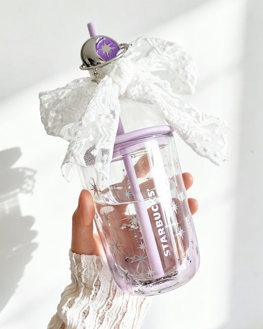 Starbucks China Violet Night Galaxy 13.5 oz Lace-Decorated Double-Walled Glass Cold Cup