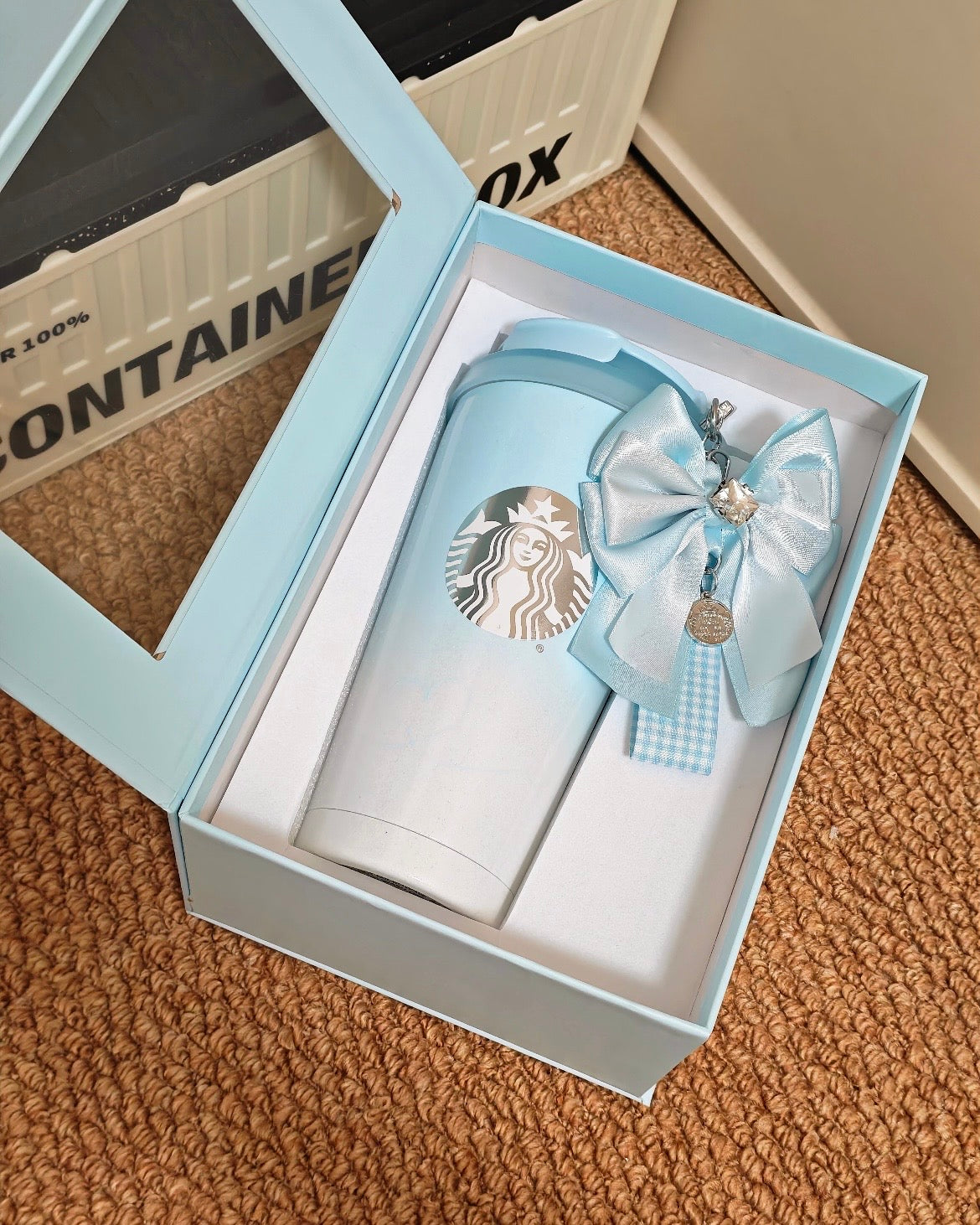 Starbucks China 17oz Blue Gradient Stainless Steel Tumbler with Accessories