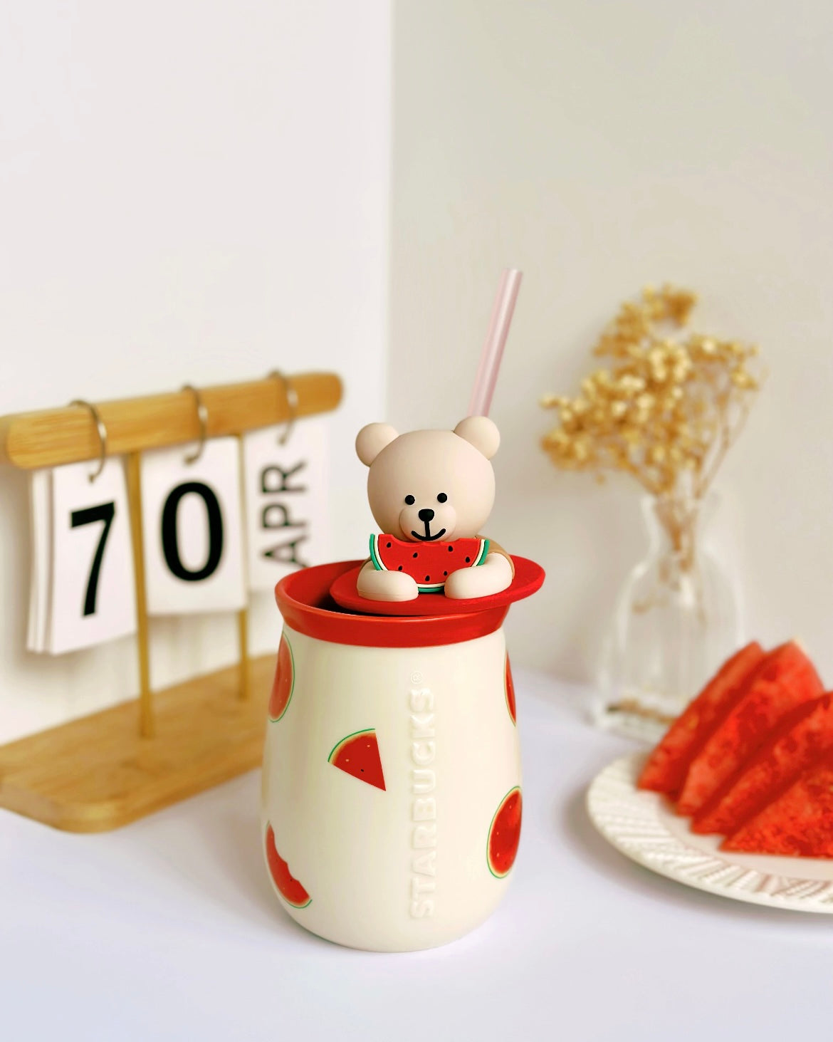 Starbucks China14.5oz Watermelon Bear Ceramic Straw Cup