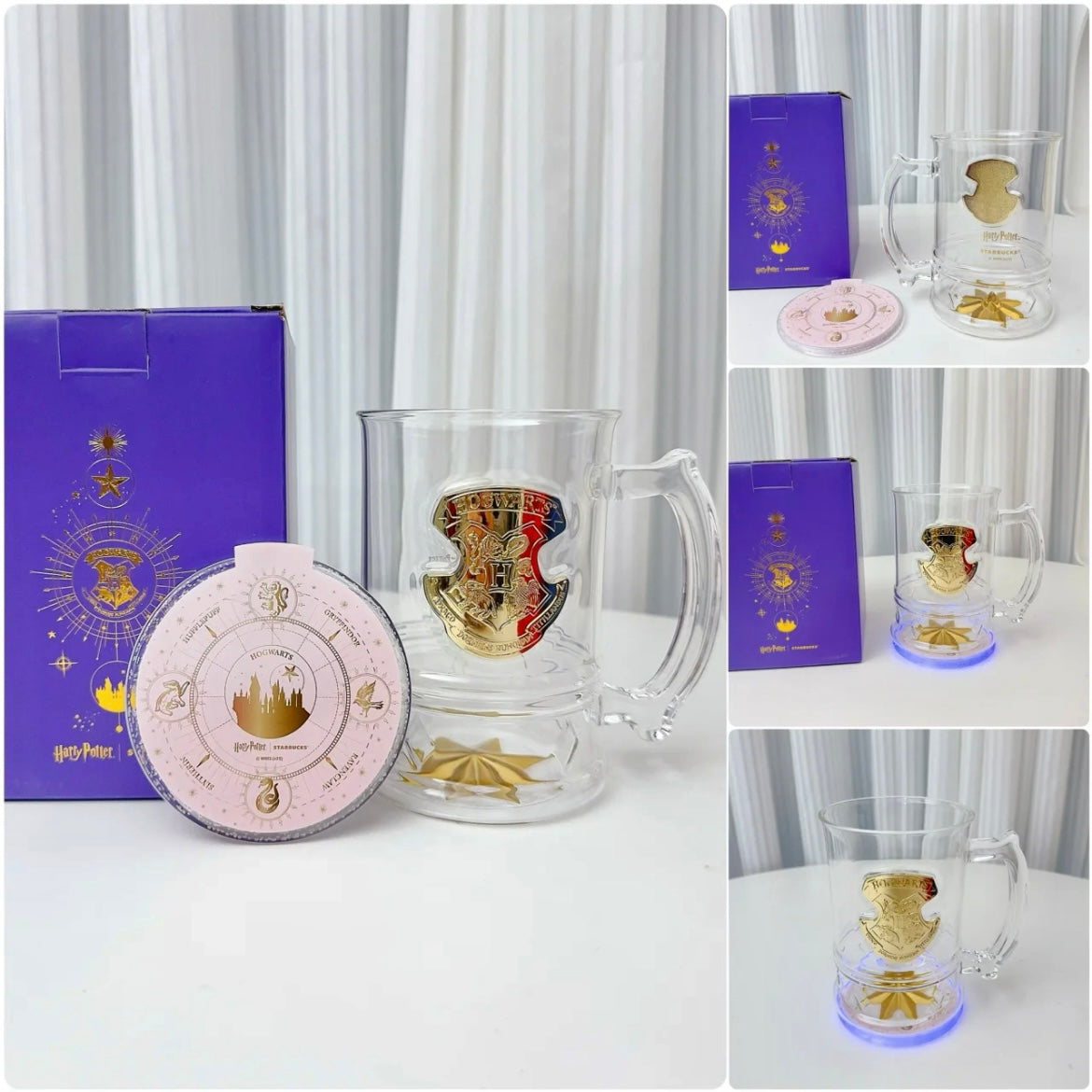 Starbucks China × Harry Potter Hogwarts Castle–Style Glass 30oz with Light-Up Coaster (READY TO SHIP)