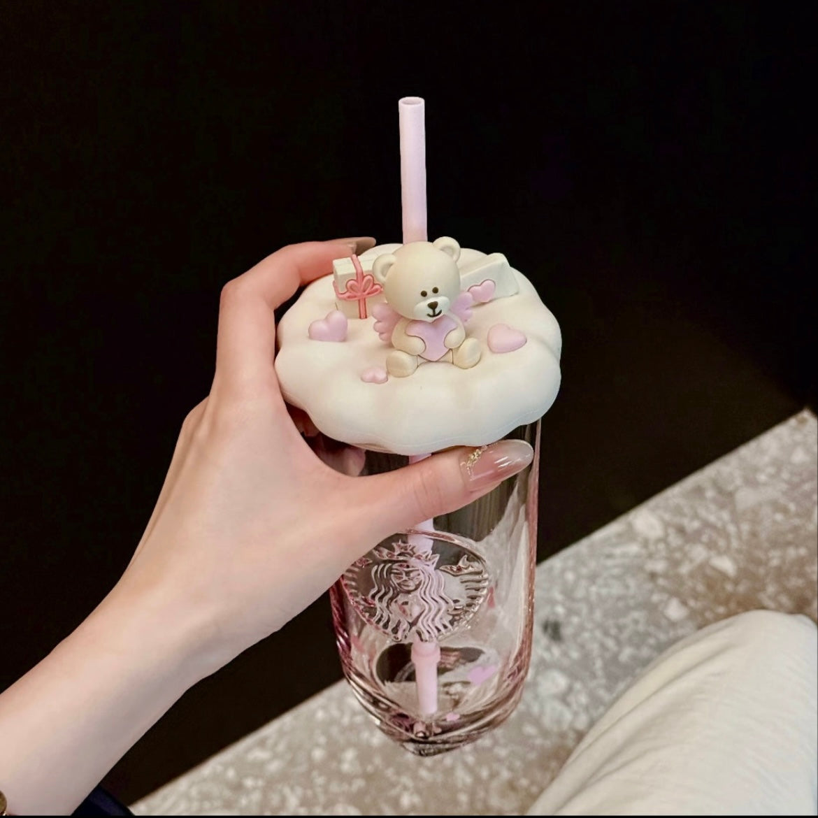 Starbucks China 16oz Heart-Shaped Bottom Pink Glass Cold Cup (READY TO SHIP)