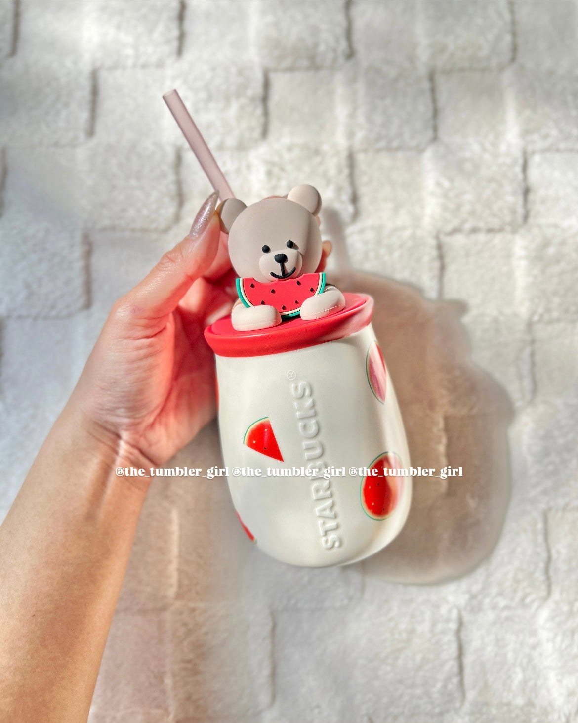 2025 China Exclusive 14.5oz Watermelon Bear Ceramic Straw Cup with Silicone Lid (READY TO SHIP)
