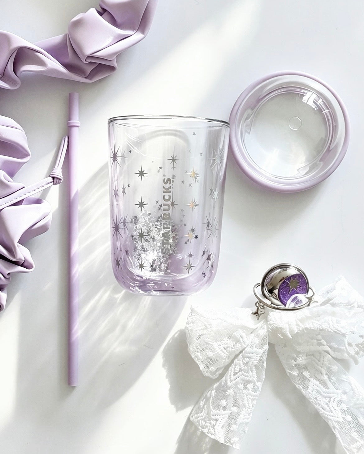 Starbucks China Violet Night Galaxy 13.5 oz Lace-Decorated Double-Walled Glass Cold Cup