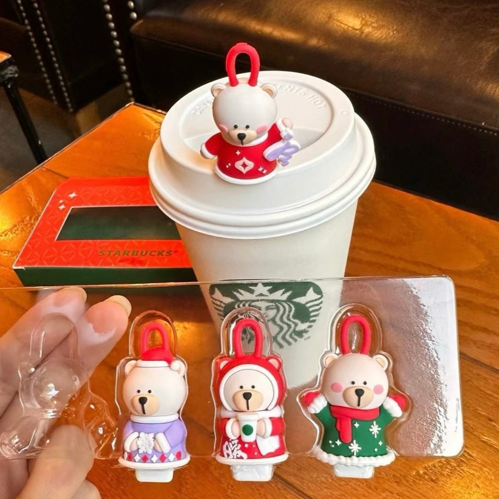 Starbucks China Set of 4 Christmas Bear Coffee Cup Stoppers