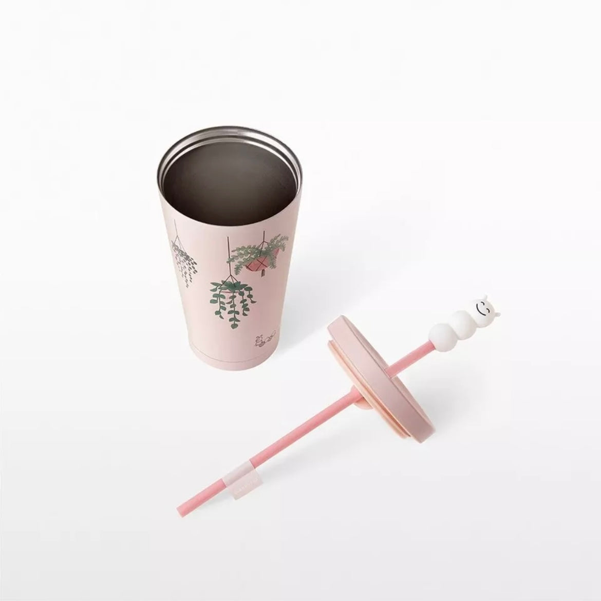 Starbucks Asia Exclusive Hanging Plants + Caterpillar Straw Cover 18oz Pink Stainless Steel Tumbler