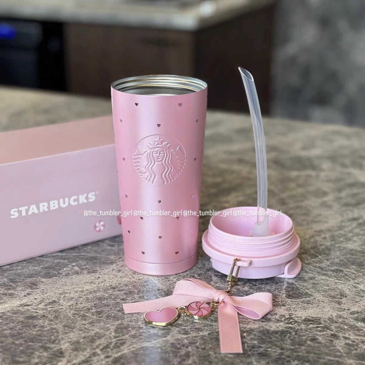 Starbucks 2026 China Valentine’s Day Heart Stainless Steel Tumbler 16oz With Charm (READY TO SHIP)