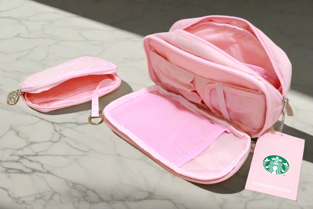 Starbucks Taiwan Exclusive Sakura Pink Versatile Travel Pouch Duo Set