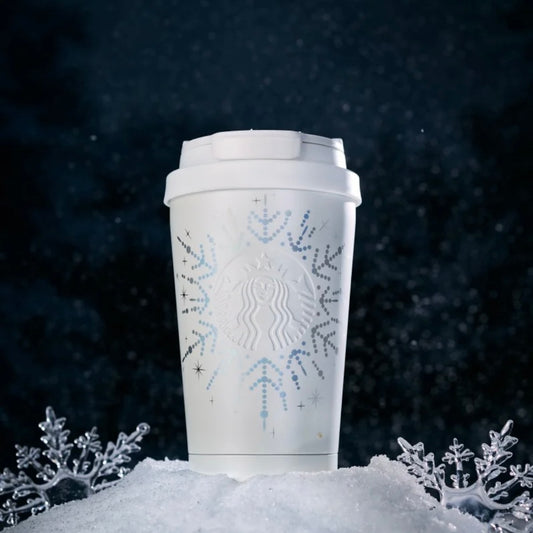 Starbucks China 2025 Snowy Wonderland Series 12.5oz Sliver White Snowflake Stainless Steel Tumbler (Ships Mid-Dec.)