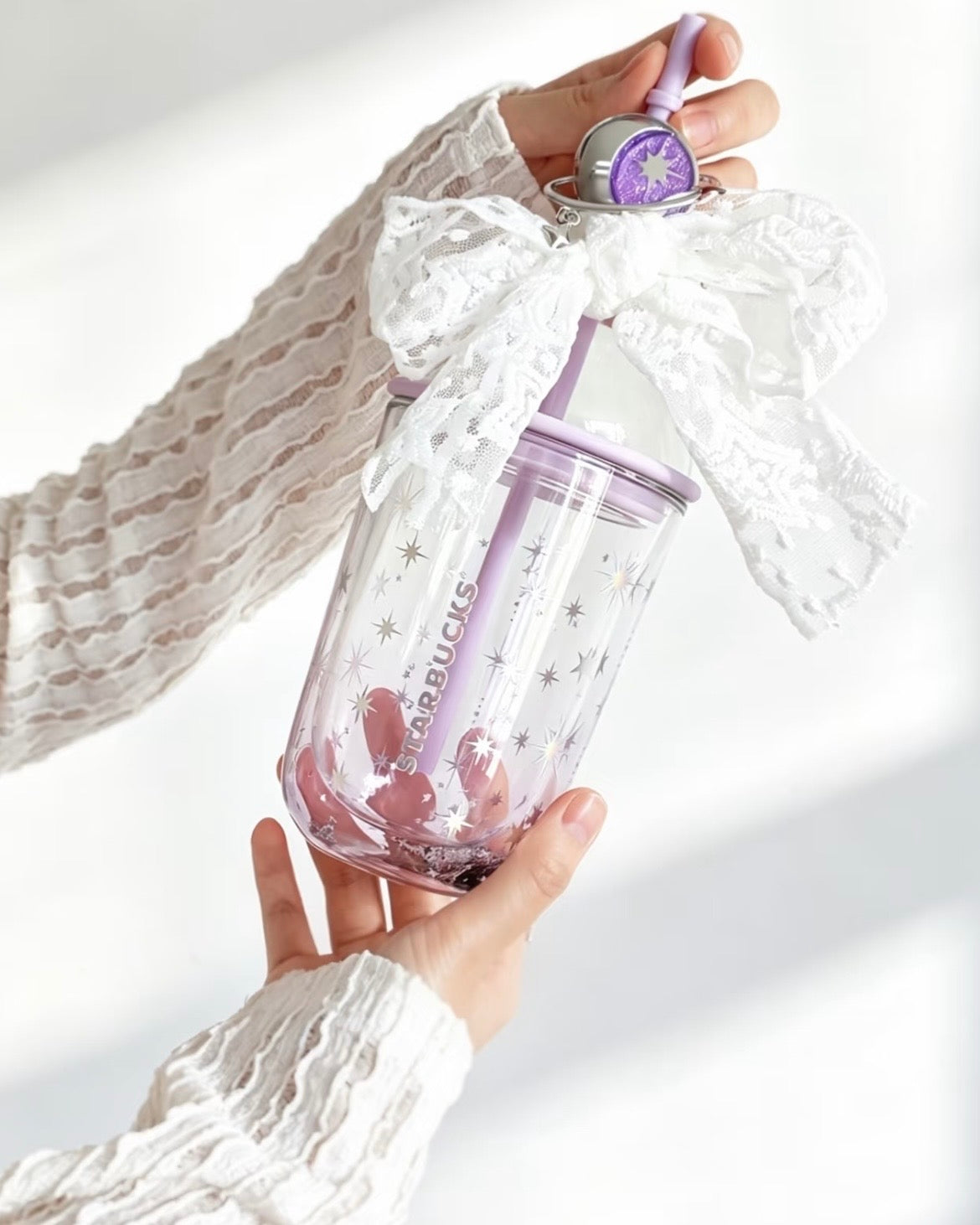 Starbucks China Violet Night Galaxy 13.5 oz Lace-Decorated Double-Walled Glass Cold Cup