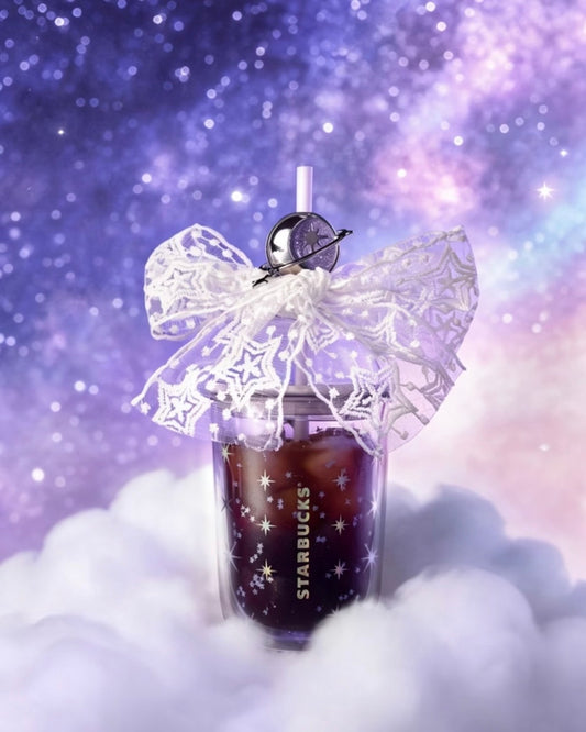 Starbucks China Violet Night Galaxy 13.5 oz Lace-Decorated Double-Walled Glass Cold Cup